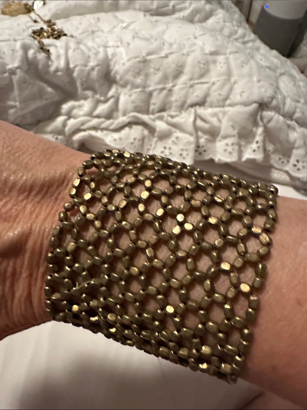 Beaded Rectangular Appliqué - Metallic Bronze